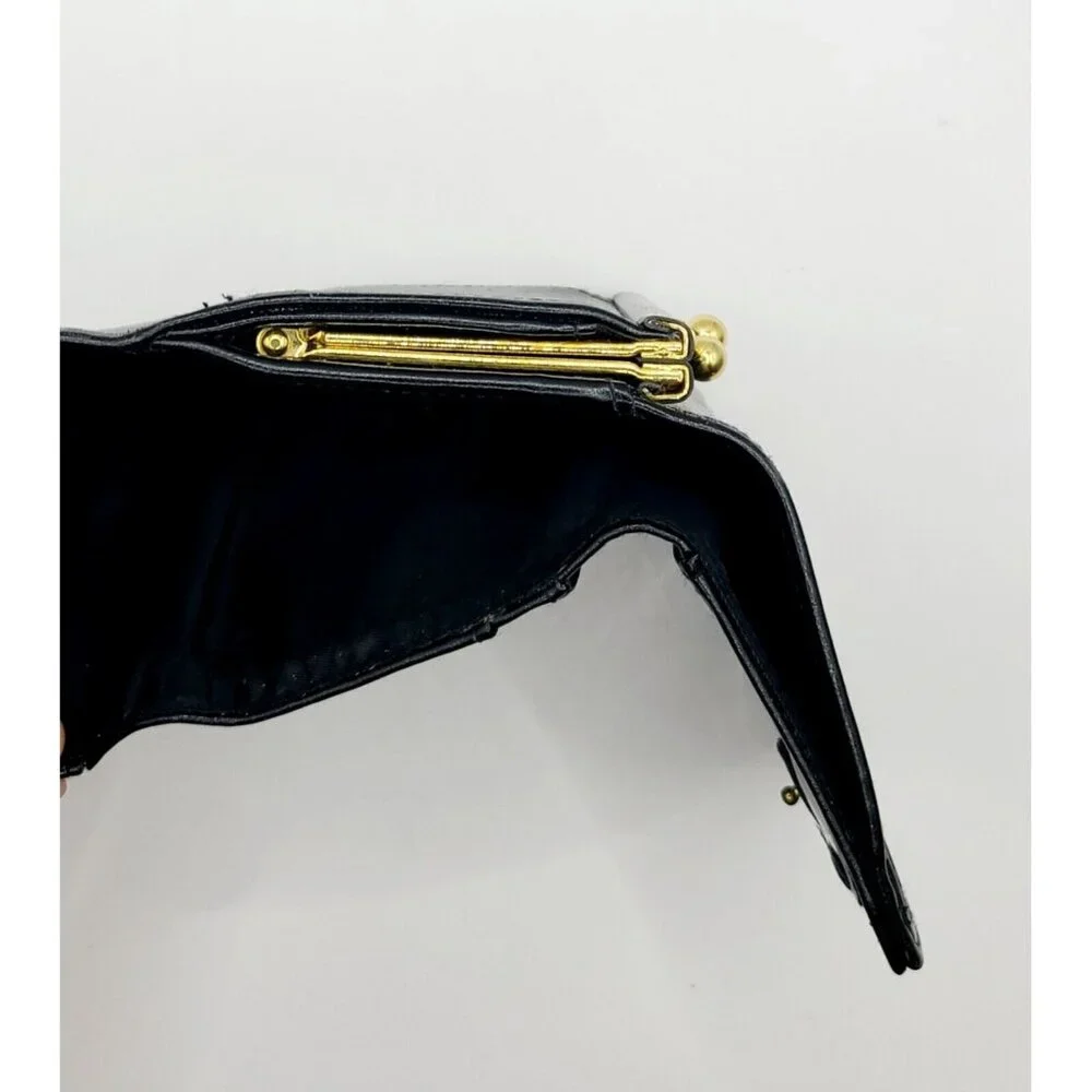 Liz Claiborne Wallet Black Women's Small Fold Out Faux Leather Kiss Lock - Picture 4 of 10